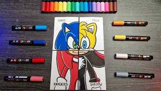 Drawing Sonic Into 4 EPIC Characters: Sonic, Tails, Knuckles & Shadow!
