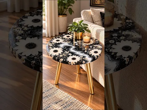 Black & Gold Floral Table 🖤 #diy #satisfying #viralshort #resinart #relax
