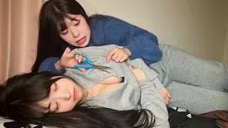 寝てる巨乳美女の服をバレずに切るドッキリしたら絶景でした