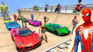 Cars and SPIDER-MAN with Superheroes Сhallenge in GTA with Hulk Iron Man Goku - GTA 5 MODS