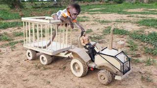Baby Monkey Tina With Cardboard Tractor   How To Make Mini Tractor From Cardboard