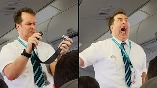 Flight attendant taking safety instructions to a new level 🤣 🙌
