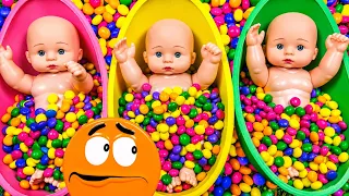 Full of 3 Rainbow BathTubs Candy with M&M's & Magic Slime Cutting Video