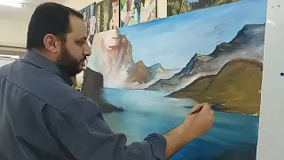 رسم منظر طبيعي بألوان الاكريليك
