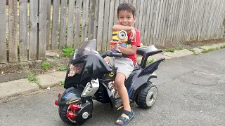 Little Boy with Batman Trike & Minion Ride On Cars | Power wheel  Playtime