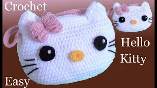 Bolso de mano a Crochet de Hello Kitty tejido de una pieza sin costura