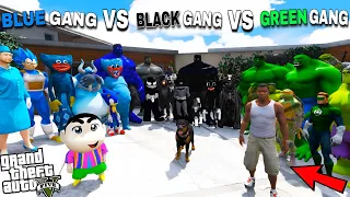 Franklin Green Gang Vs Shinchan Blue Gang Vs Chop Black Gang In GTA 5!