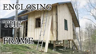 Japanese timber frame home extension: Enclosing the frame using larsen trusses and hand tools.