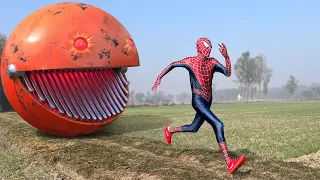 BIG RED PAC-MAN vs SPIDER-MAN In Real Life | Compilation Video | #spiderman #pacman