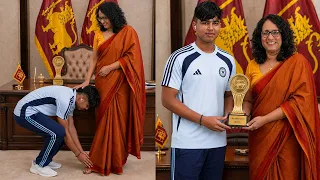 Vaibhav Suryavanshi Touch Feet When Srilanka PM Harini Feciliate and Meet him after Reaching SL
