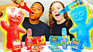 RED FOOD VS BLUE FOOD CHALLENGE, JELLY SQUEEZE, SLIME LICKER DRINK, JUICY DROP POP CANDY MUKBANG