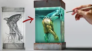 How To Make Mad Scientist's Shark Man Diorama / Polymer Clay / Epoxy resin