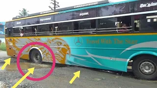 Bus rear foot step suspensions damaged after hitting worst pothole roads Bharatbenz bus long chassis