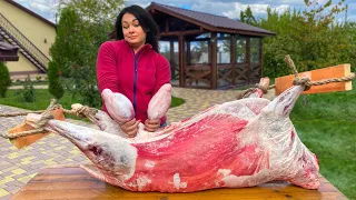 Butchering a Whole 50kg Lamb with Huge Testicles! Meatloaf with Ostrich egg