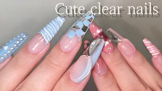 귀엽고 투명한 키치네일💗 언박싱도 있어요🌟 셀프네일 / 네일아트 / 지브라네일 / 체커보드네일 / 네일 asmr