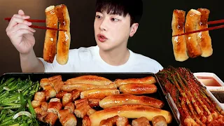 SUB)겉바속촉 육즙팡팡 통대창 먹방🔥 대창구이 실비파김치 불닭볶음면까지 리얼사운드 Grilled tripe Daechang Mukbang asmr X