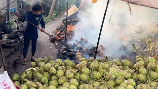 Amazing!! Burned Coconut Cutting Skills - Traditional Roast Coconut in Thailand - Thai Street Food