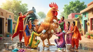 Giant Desi Rooster Adventure In Punjabi Village | 6 Sisters & The World's Biggest Chicken