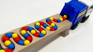 Marble Run Race ☆ HABA Slope, Dump Truck & Garbage Trucks Compilation