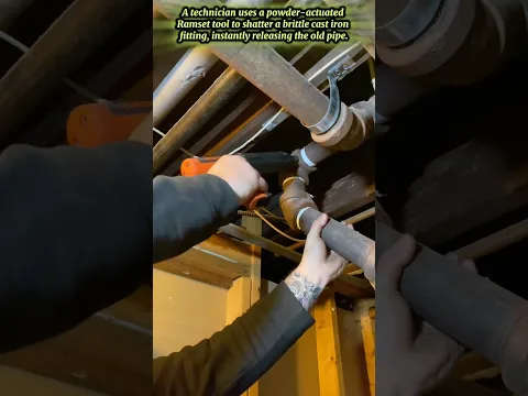 Using Ramset Powder Actuated Tool To Break Pipe Fitting