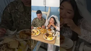 Yummy bride eats with yummy military man!