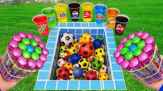 Football VS Coca Cola of Fanta vs Popular Sodas! Colorful Sugars Pepsi Pepsi And Mentos İn The Pool