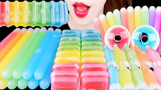 ASMR RAINBOW *HOME MADE FROZEN WAX BOTTLE CANDY, WAX STICK CANDY EATING SOUNDS MUKBANG 얼린 닉클립 먹방 咀嚼音
