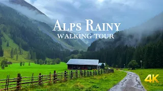 The Alps 🏔️ Beautiful Austria Village Walking Tour in 4K | Heavy Rain and Thunderstorms Sound