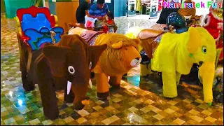 Kompilasi naik robot odong odong bentuk binatang hewan lucu banyak sekali bersama teman