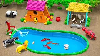 DIY mini Farm Diorama with house for Cow,Pig, Dog | Mini Hand Pumb Supply Water Pool for animals