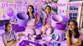 Using only purple colour things for 24 hours challenge with sister | Eating only purple colour food