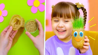 🌱 Wow! We're Growing Grass On A Little Plant Head! 😄 So Fun! 🌿