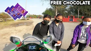 Giving FREE Chocolate To Random Cute Girls on Chocolate Day in My Superbike • Zx10r •Public Reaction