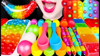 ASMR RAINBOW DESSERTS 레인보우 디저트 KOHAKUTO POPPING BOBA PUSH POP EDIBLE SPOON 먹방 MUKBANG