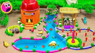 DIY Farm Diorama with mini house contruction rescue animals | mini Wooden bridge | water pump #54