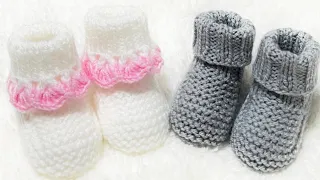 Zapatitos o botitas para bebé dos agujas paso a paso TEJIDOS FACIL Y RÁPIDO varías medidas