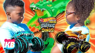Team Sharks vs Team Dinos 🦈🦖 EPIC HOT WHEELS Dragon Showdown! | Kamdenboy & Kyraboo
