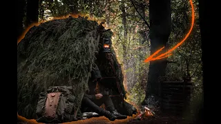 Building THE VIKING SHELTER - ALONE into the Spruce Grove - Bushcraft Birch BED