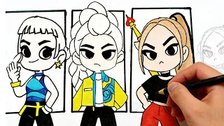 🔥🛑How to Draw Huntrix KPop Demon Hunters Rumi, Zoey & Mira -