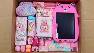 Unboxing Satisfying Pink Stationery 📚, Piggy Bank, Pencil Box, Notebook, Sharpener, Writing Board