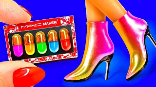 24 Dollhouse Crafts and DIY Miniatures for Dolls 〜 Lip gloss, Heeled boots, Pop It Fidget crafts