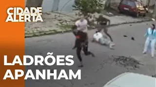 Paulada e chute nas costas, pedestres reagem a assalto e botam dupla de bandidos pra correr