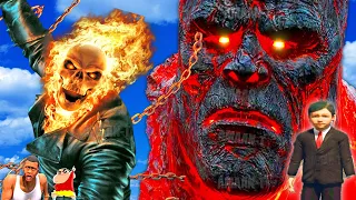 GTA 5 : LAVA GOD TITAN & TITU ARMY vs SHINCHAN & FRANKLIN & GHOST RIDER | Sun God Ice God Lava God
