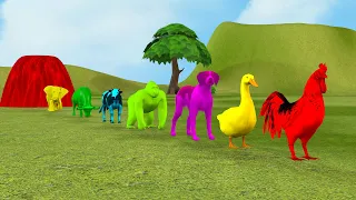 Paint Animals Gorilla Cow Duck Lion Elephant Fountain Crossing Animal Cartoon