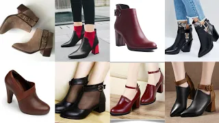 Top55 women casual solid colors breathable patent leather Oxford blok heel buckles ankle boots shoes