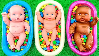 Satisfying Video | Glossy Bathtub Full Of Rainbow M&M's with Glitter Candy Kinetic Sand Cutting ASMR
