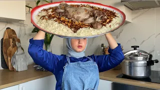 طبخ ذبيحه خروف و رز المطاعم هذا سر الرز النثري ؟ | cooking lamb with rice Saudi