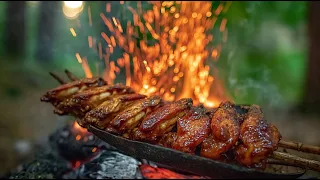 BUSHCRAFT CHICKEN WINGS! 🔥 Primitive Fire Cooking | ASMR