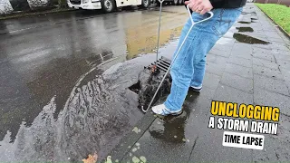 #054-2  - Time Lapse -  Unclogging a storm drain after rain in Germany