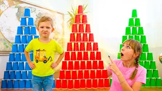 Giant Cup Tower Challenge! Can Dani Build the Tallest Castle?